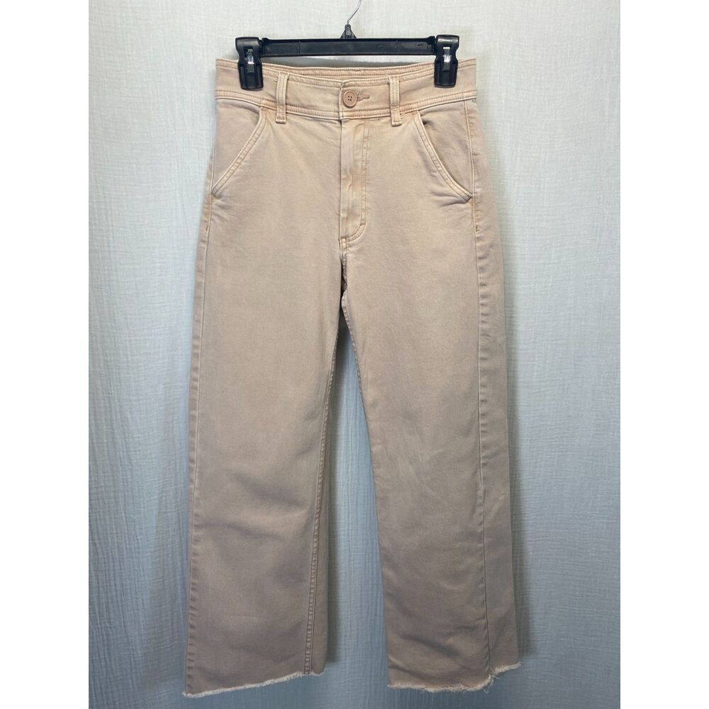 Lucky Brand Barrel Leg High Rise Jeans Women's Size 26 Sand/Dusty Rose Raw Hem